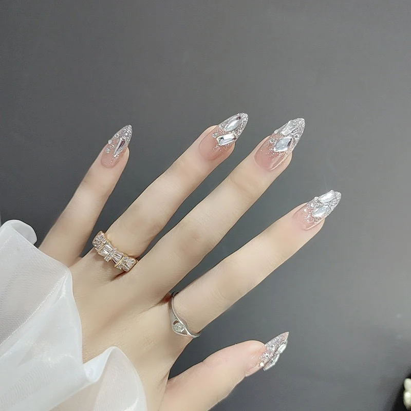 Artistic Rhinestone-Embellished Press-On Nail Set Stornfield