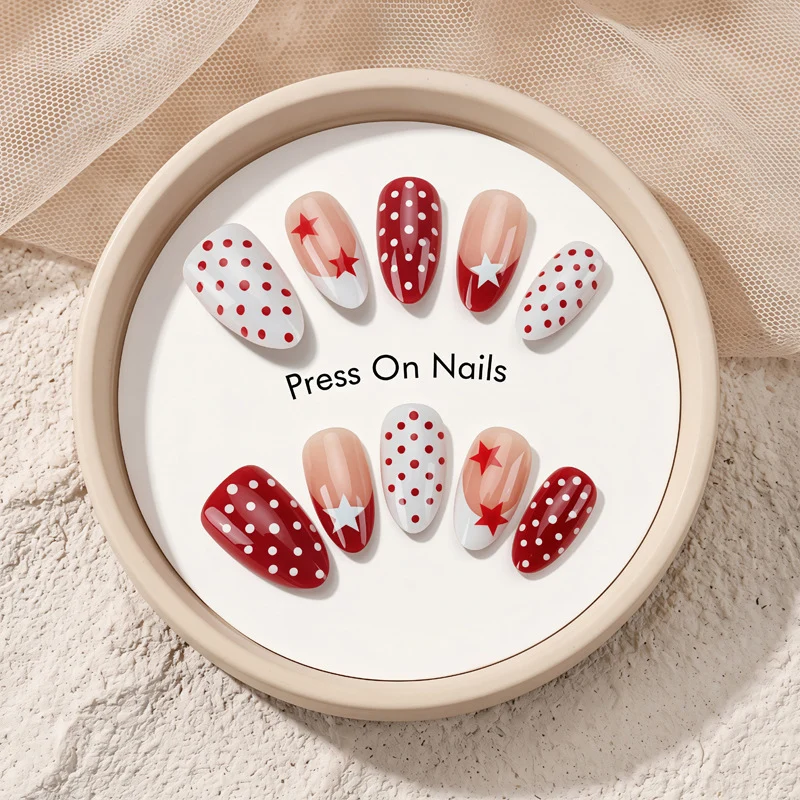 Artistic Press-On Nails with Star and Dot Designs Stornfield