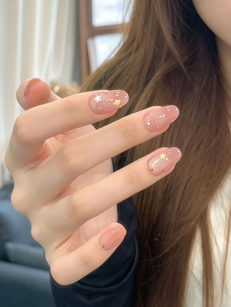 Artistic Press-On Nails with Star and Dot Design Stornfield
