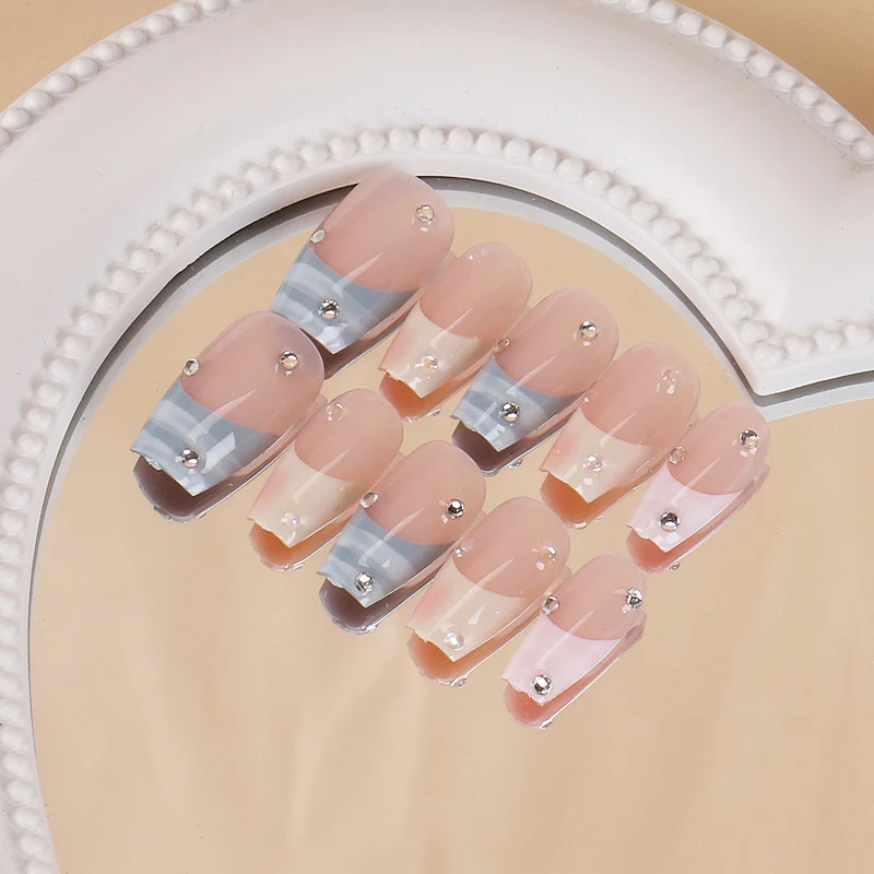 Artistic Press-On Nails with Rhinestone Accents Stornfield