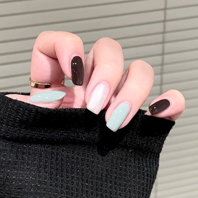 Artistic Press-On Nails with Chic Color Block Design Stornfield