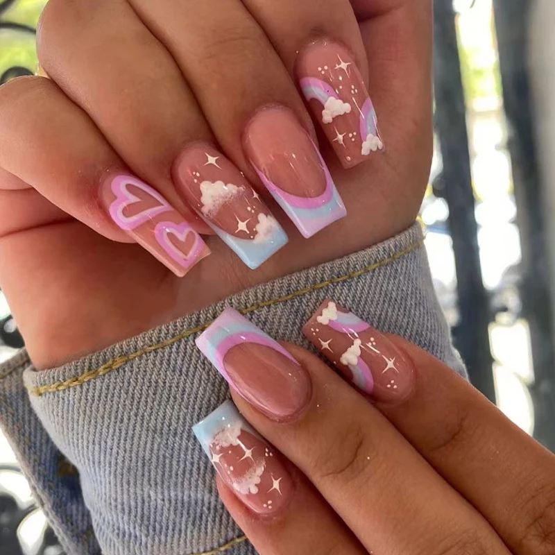 Creative Nail Art with Heart and Cloud Design Stornfield