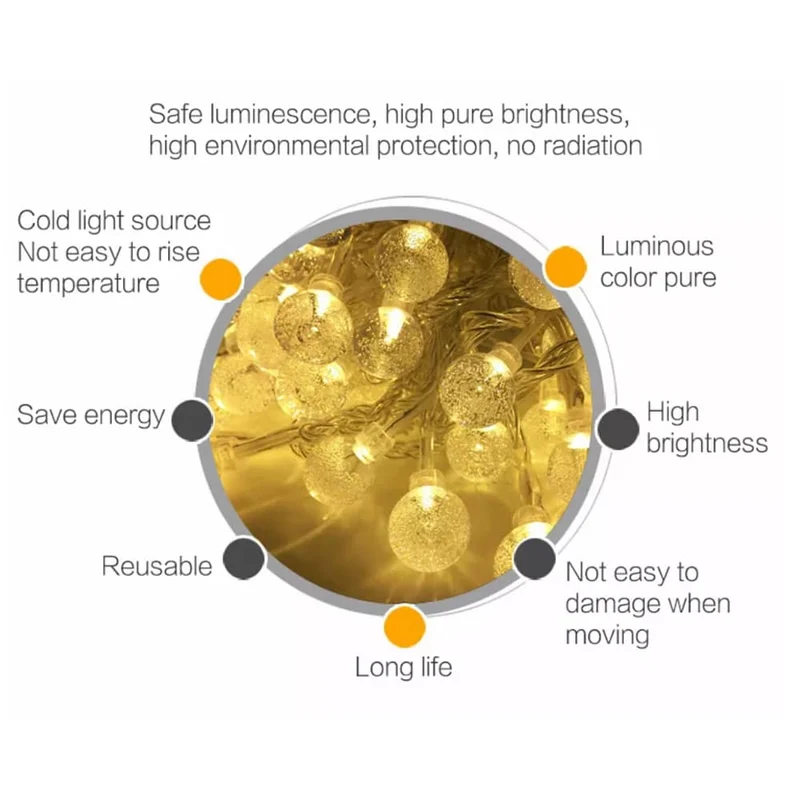 Solcelle lyslenker med ball lys - 5M-20 LED / 7M-50 LED / 12M-100 LED | Luvikno