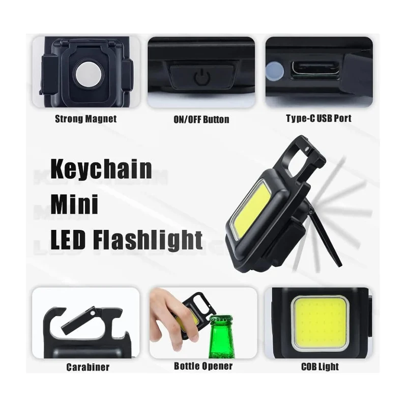 Nøkkelring COB-LED lommelykt - oppladbar - 3 lysmoduser | Luvikno