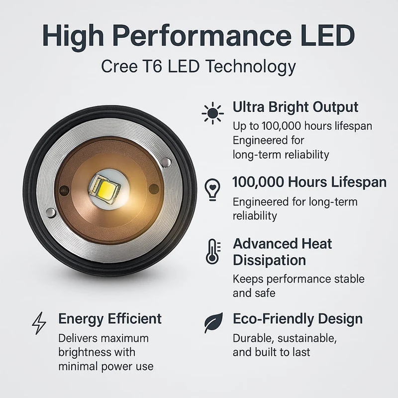 Taclight LED Zoom Fakkel (vanntett og støtsikker) m/5 funksjoner | Luvikno