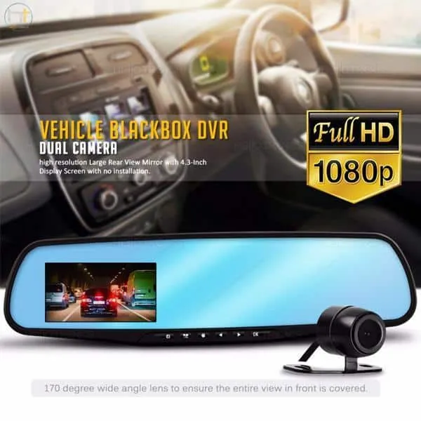 Dashcam speil med front/bak kamera (Full HD og nattsyn) | Luvikno