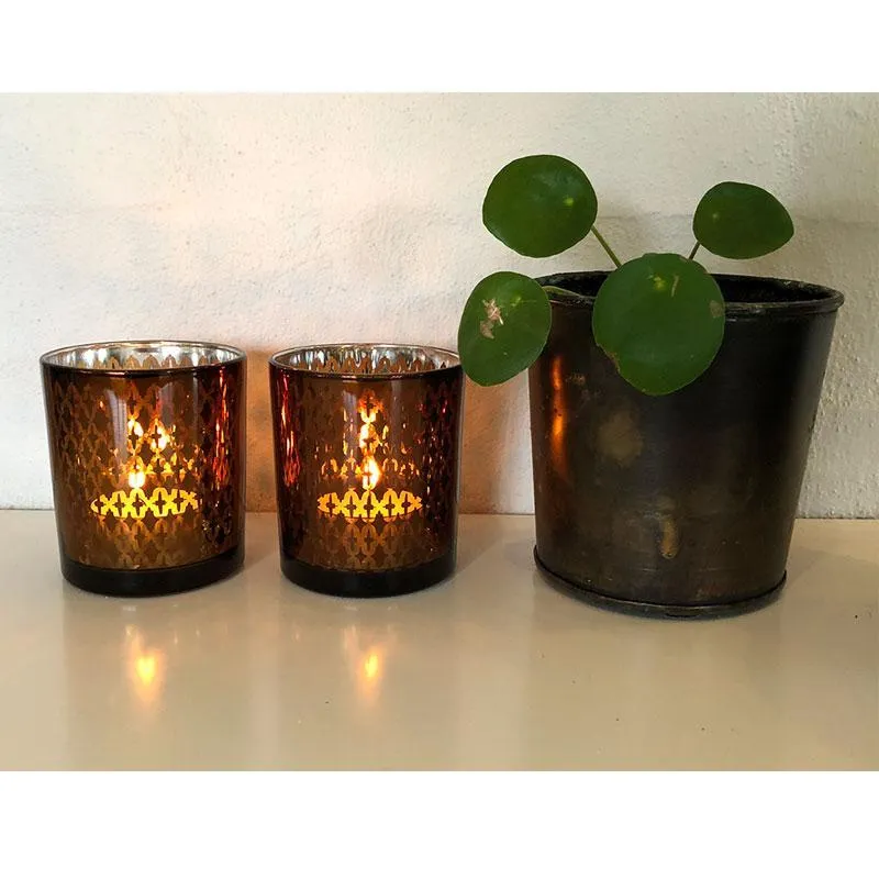 Te lysestake laget av glass (2 stk.) Kobber / svart av SIA Home Fashion | Luvikno