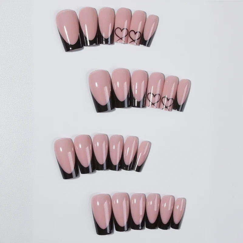 Stylish Heart Design French Tip Nail Extensions Stornfield