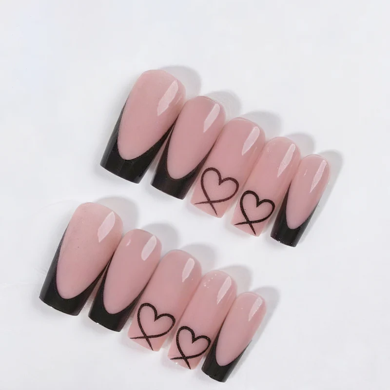 Stylish Heart Design French Tip Nail Extensions Stornfield