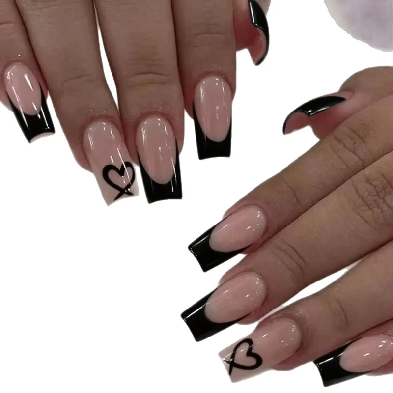 Stylish Heart Design French Tip Nail Extensions Stornfield