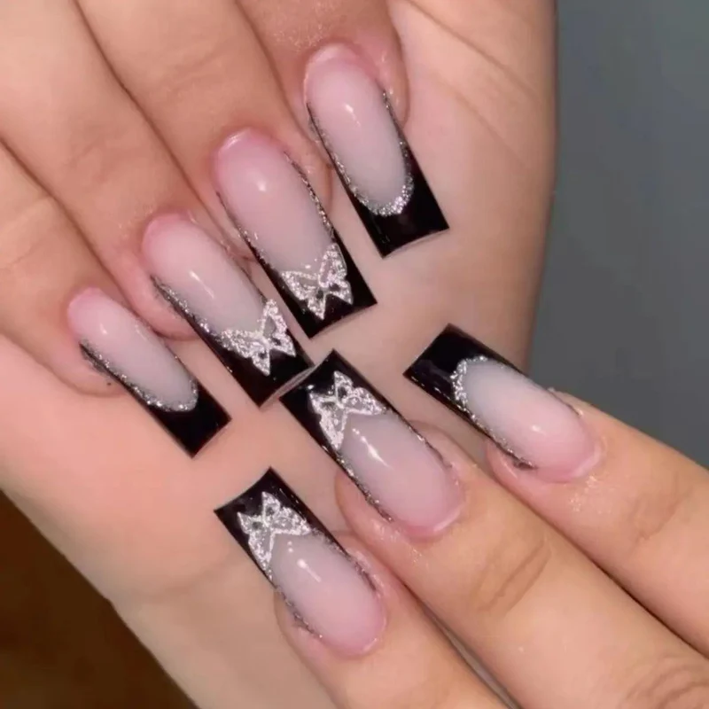 Stylish Glittery French Tip Nail Set Stornfield