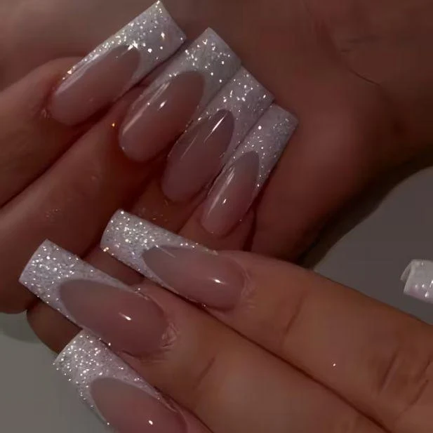 Stylish Glittery French Tip Acrylic Nails Stornfield