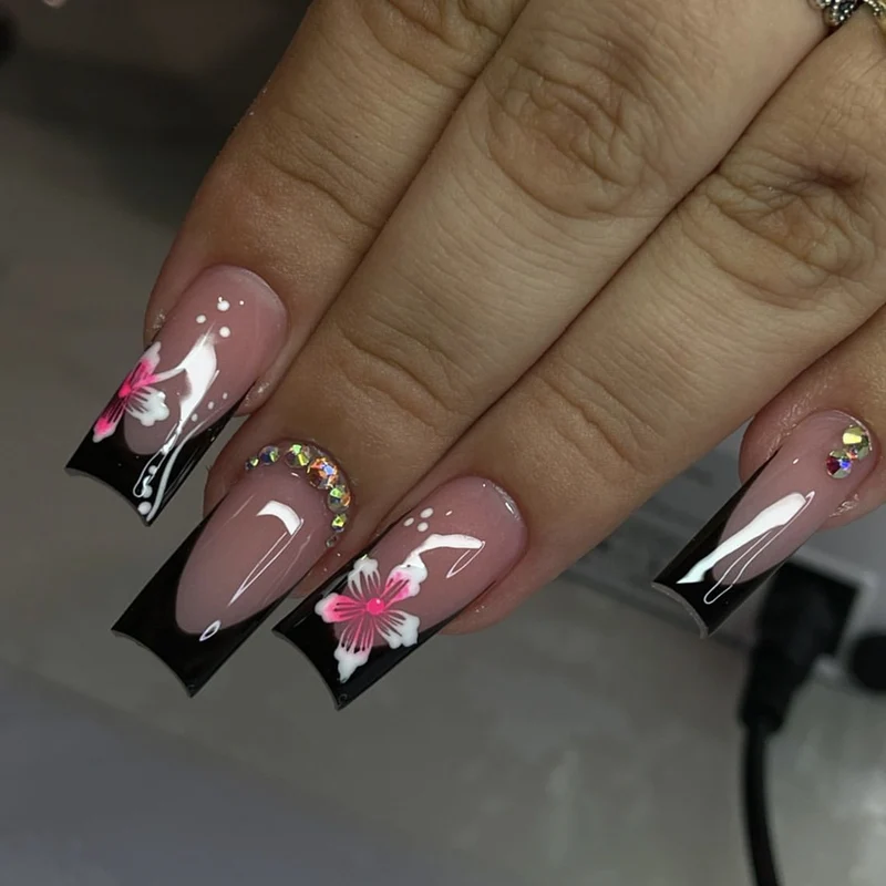 Glamorous Floral Accent Stiletto Nail Art Extensions Stornfield
