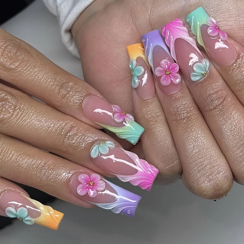 Floral-Inspired Acrylic Nail Art Extensions Stornfield