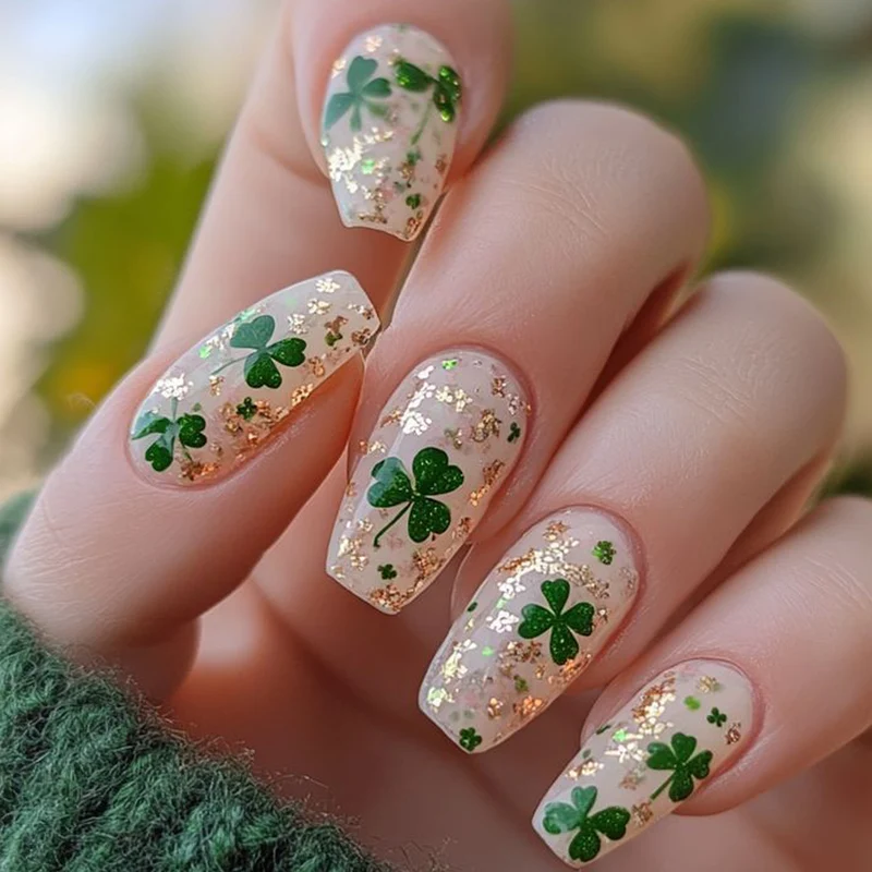 Floral Glitter Gel Nail Extensions Stornfield