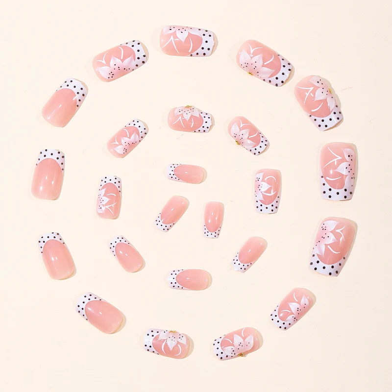 Floral French Tip Acrylic Nail Art Stornfield