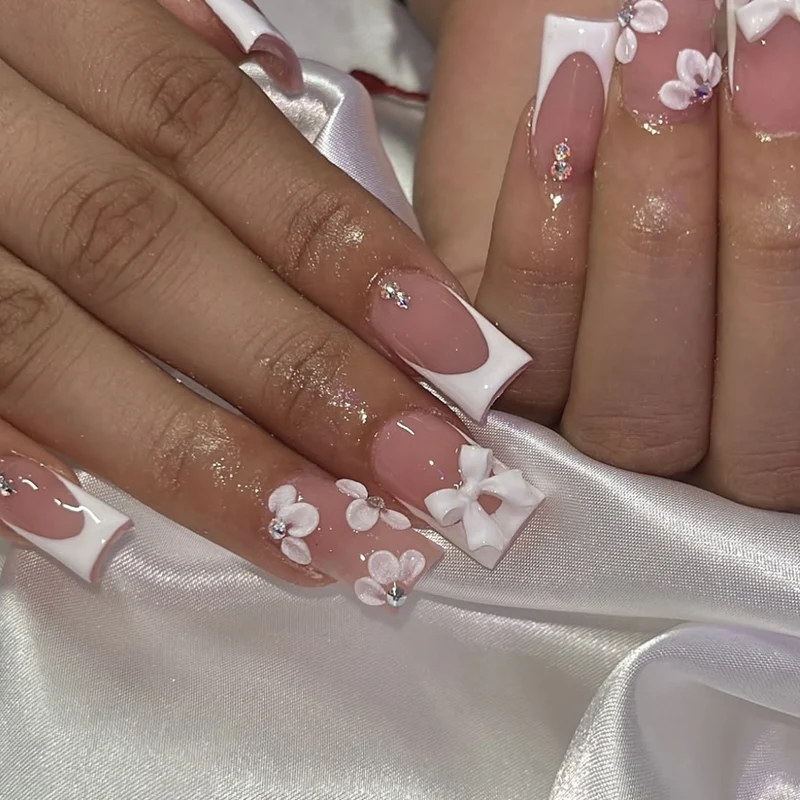 Floral Embellished Acrylic Nail Extensions Stornfield
