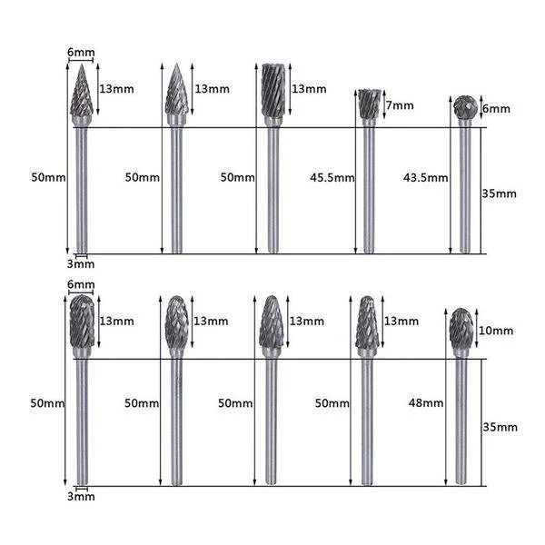 10 i 1 Wolframstål Slipende Hode (10PCS) | Luvikno