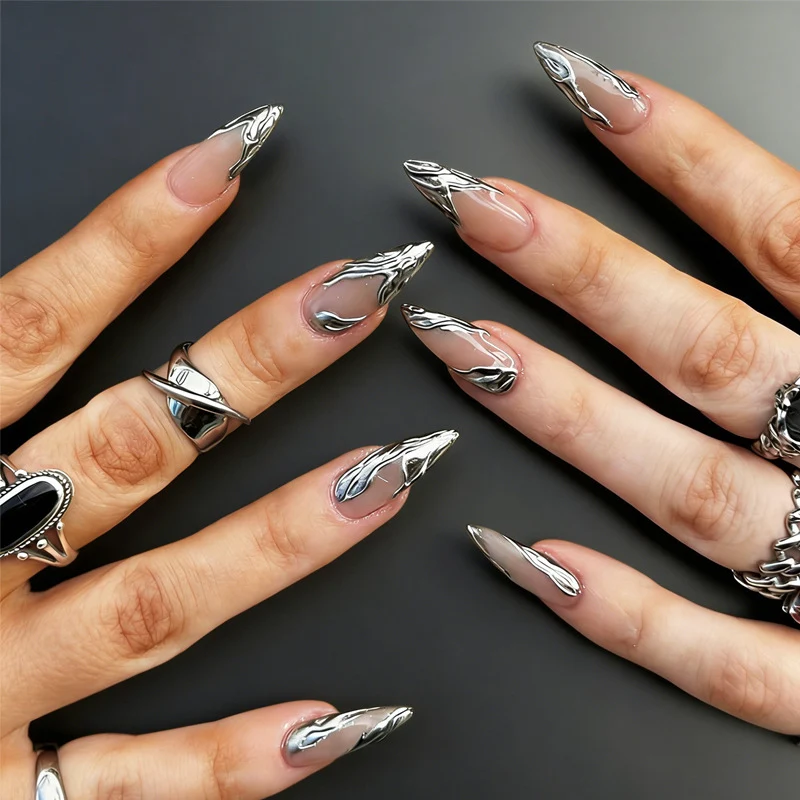 Metallic Design Stiletto Press-On Nails Stornfield