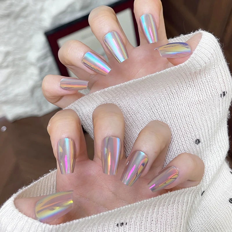 Holographic Long Press-On Nails Stornfield