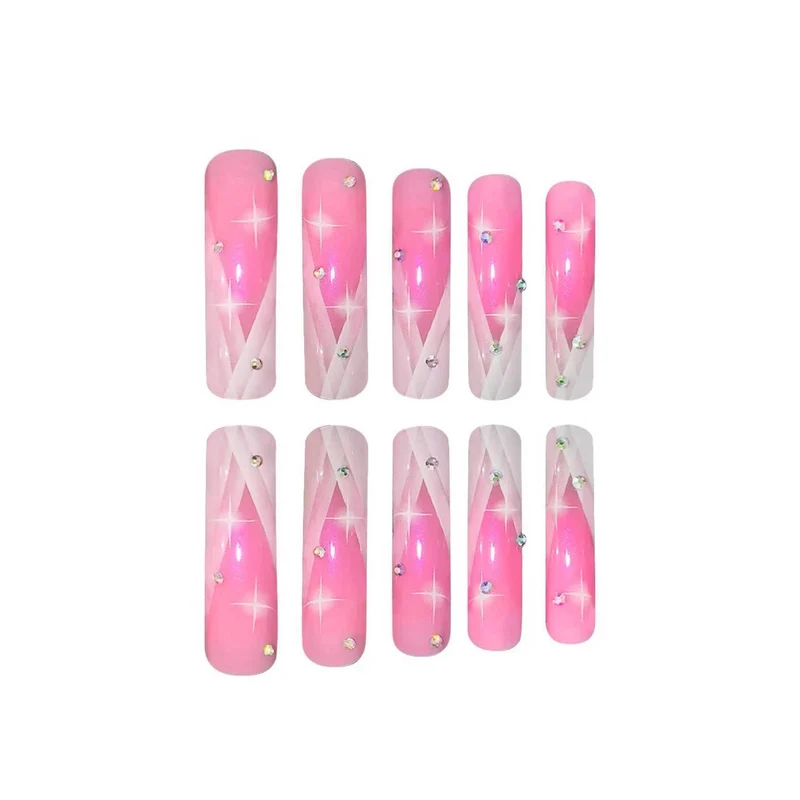 Lange Acrylnagelerweiterungen mit Glitzerakzenten Karnz