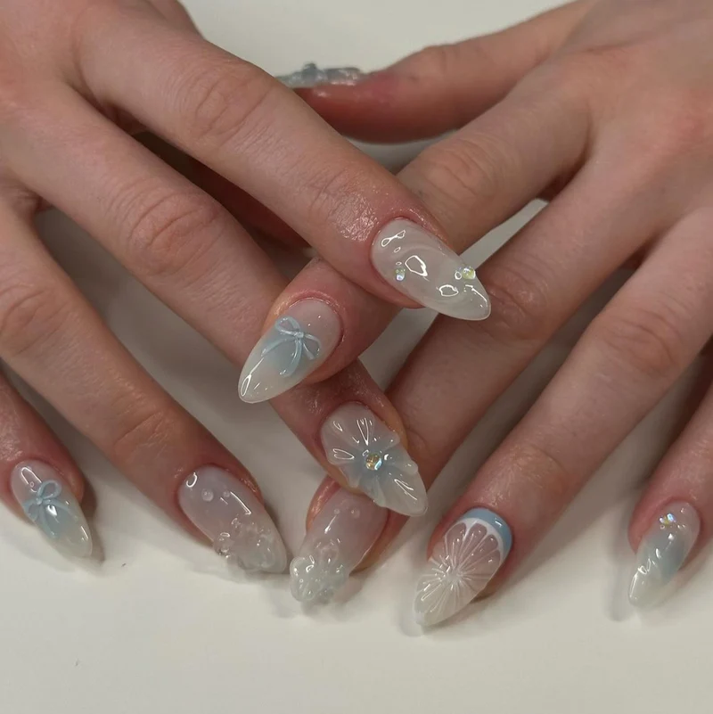 Artificial nail art with floral and decorative elements Stornfield