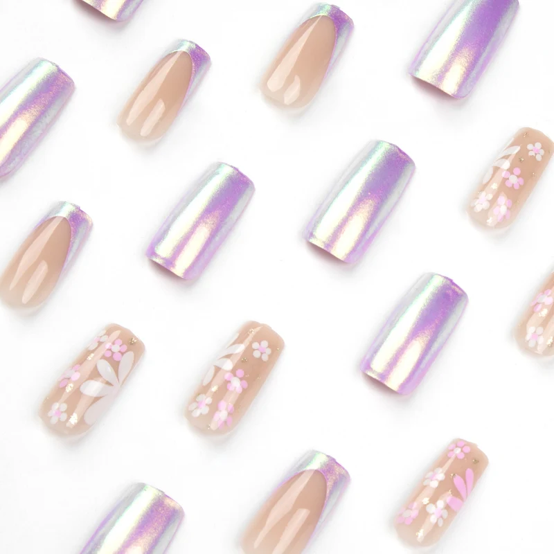 Artificial nail art with floral patterns and shine Stornfield