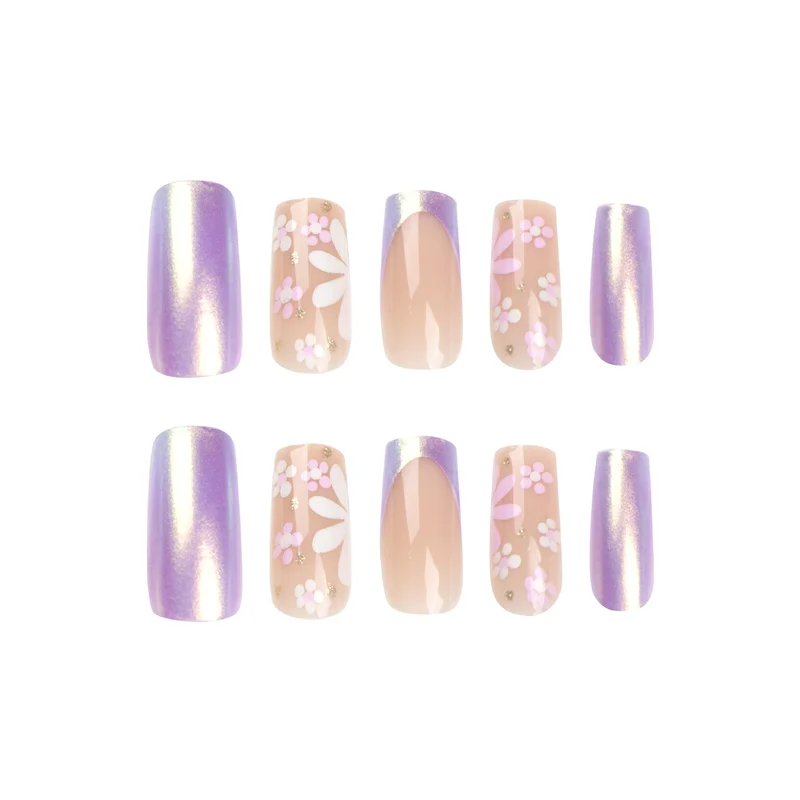 Artificial nail art with floral patterns and shine Stornfield