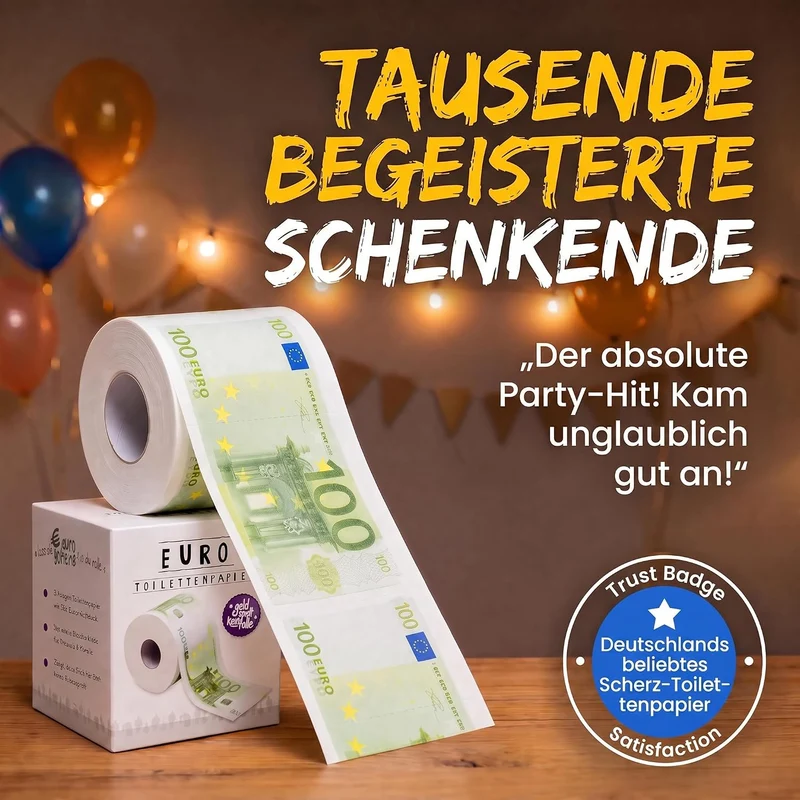 100€-Schein Toilettenpapier - Lustiges Geschenk & Scherzartikel