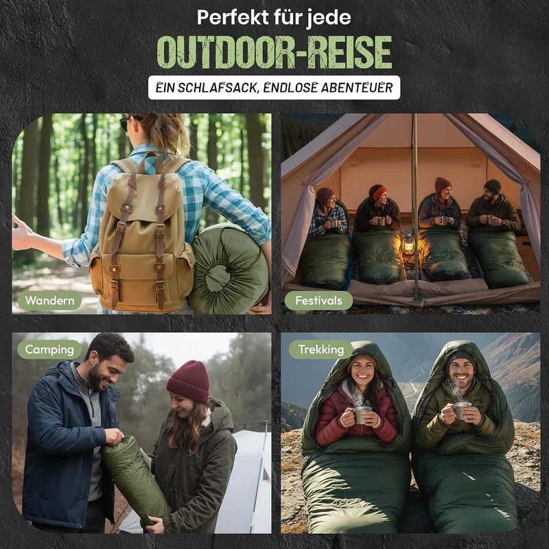 Mumienschlafsack bis -13°C - Kompakter Outdoor-Schlafsack für Camping