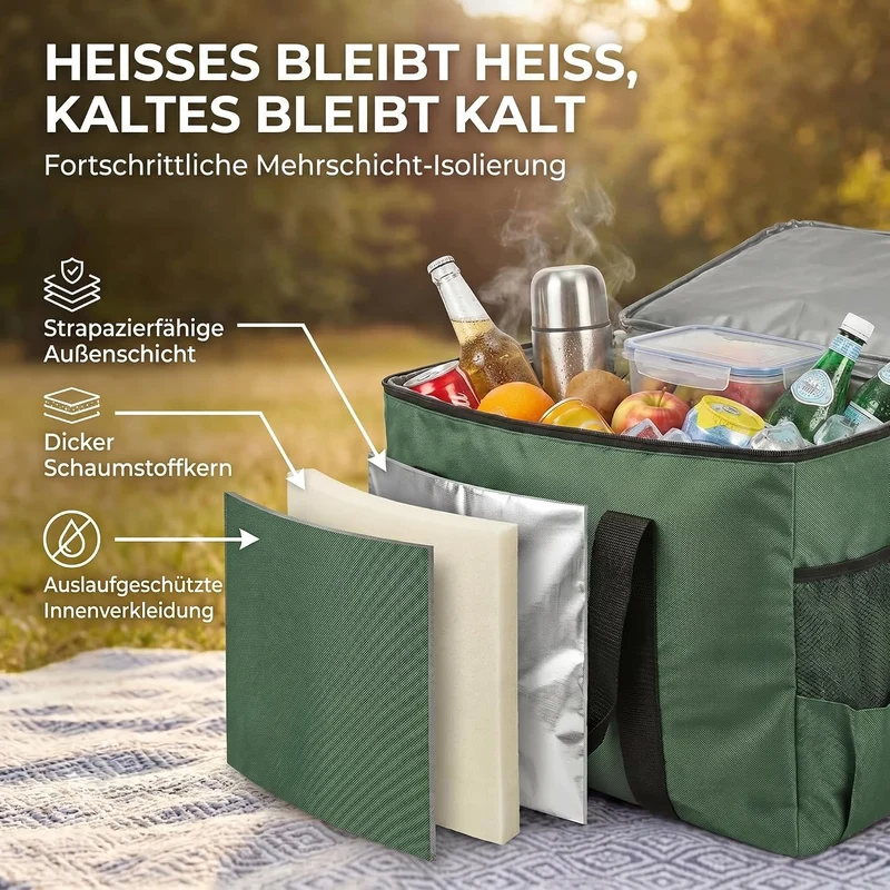 XXL Kühltasche 45L - Isolierte Thermotasche für Picknick & Camping