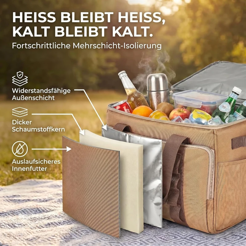 XXL Kühltasche 45L - Isolierte Thermotasche für Picknick & Camping