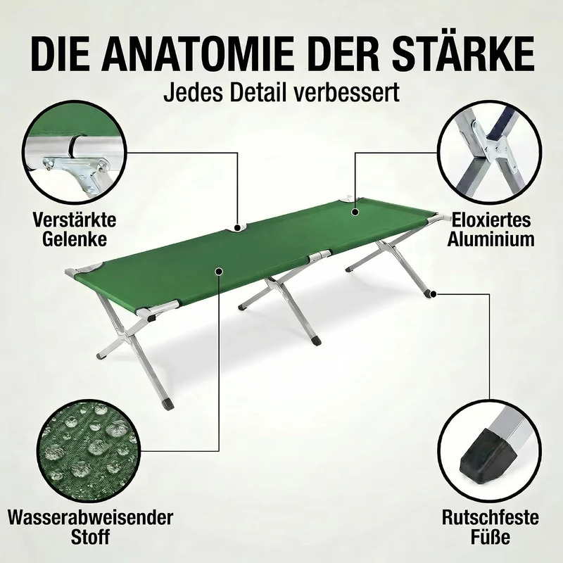 Faltbares Army Feldbett aus Aluminium - Stabiles Campingbett