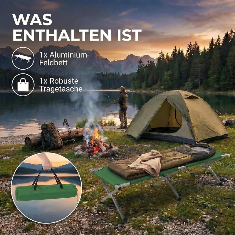 Faltbares Army Feldbett aus Aluminium - Stabiles Campingbett