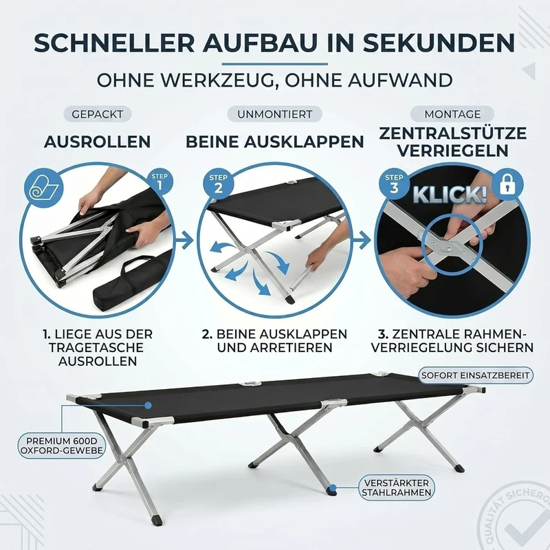 Faltbares Army Feldbett aus Aluminium - Stabiles Campingbett