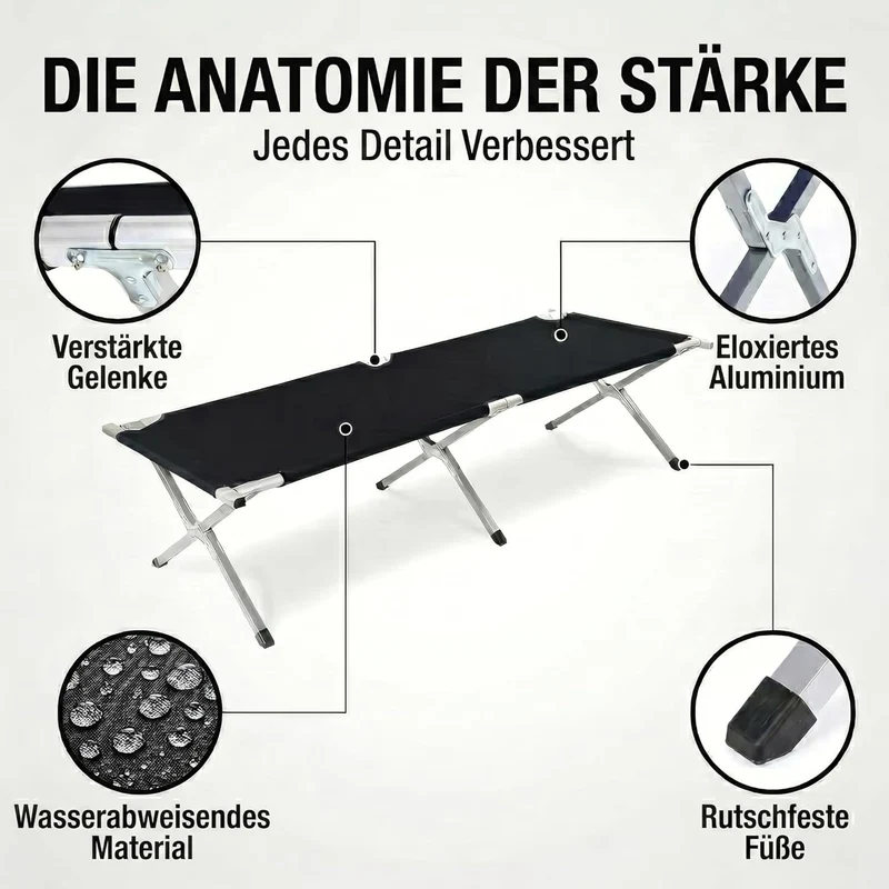 Faltbares Army Feldbett aus Aluminium - Stabiles Campingbett