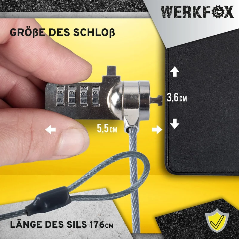 Kensington Style Laptopschloss - 1,8m Zahlenschloss für Notebooks