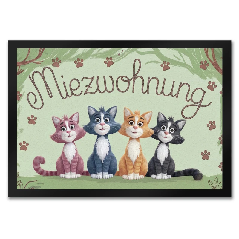 Vier farbige Katzen - Miezwohnung Fußmatte in 35x50 cm