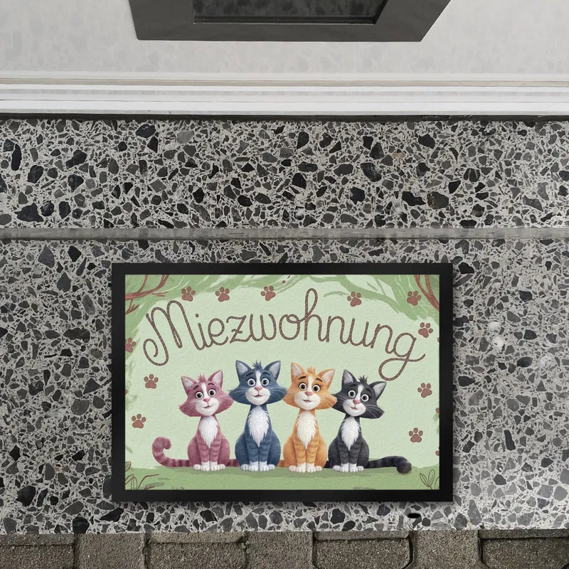 Vier farbige Katzen - Miezwohnung Fußmatte in 35x50 cm