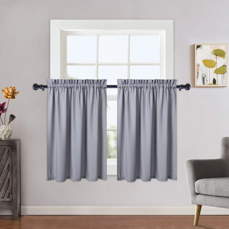 Tende da cucina impermeabili Garvee con trama in rilievo, tende corte per piccole finestre a mezza altezza, 5,1x76,2 cm, grigio, per cucina, bagno, camera da letto, soggiorno
