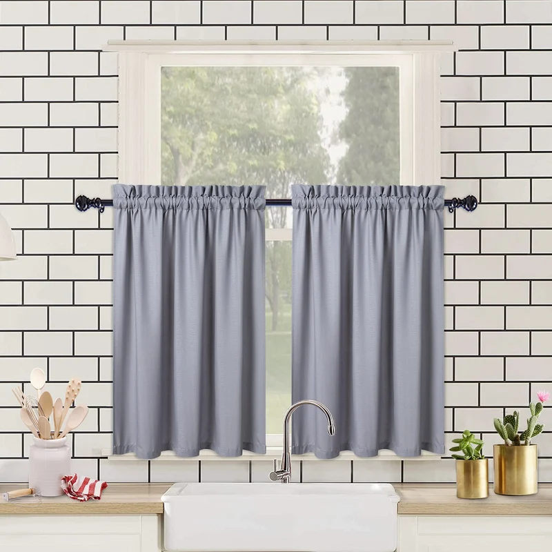 Tende da cucina impermeabili Garvee con trama in rilievo, tende corte per piccole finestre a mezza altezza, 5,1x76,2 cm, grigio, per cucina, bagno, camera da letto, soggiorno