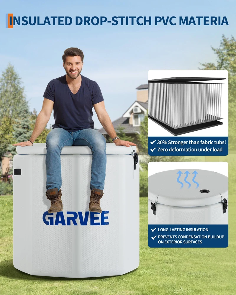 Vasca da bagno ghiacciata Garvee per atleti, XXL, 186 galloni, PVC di grado militare, coperchio isolato, portatile, per fitness e svago, compatibile con refrigeratori d'acqua