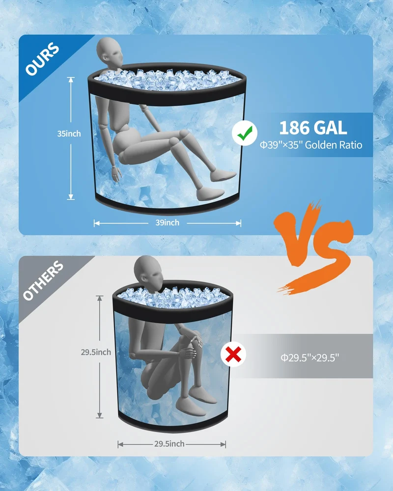 Vasca da bagno ghiacciata Garvee per atleti, XXL, 186 galloni, PVC di grado militare, coperchio isolato, portatile, per fitness e svago, compatibile con refrigeratori d'acqua