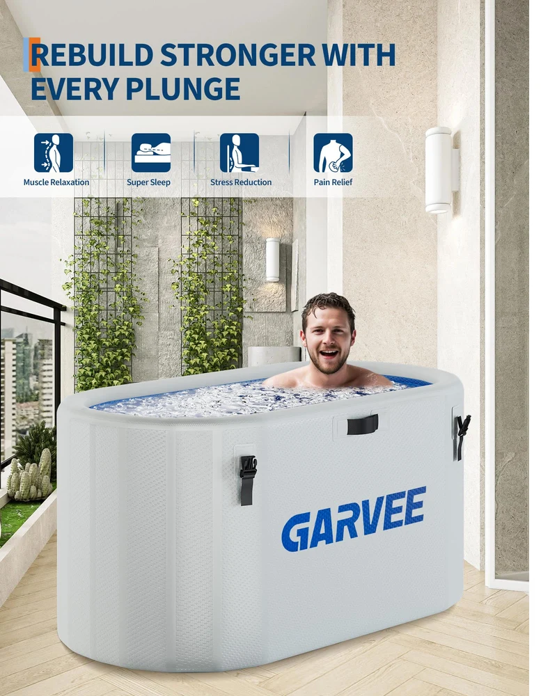 Vasca da bagno ghiacciata Garvee per atleti, 248 galloni, ovale, portatile, in PVC e fibra di vetro, coperchio isolato, per il recupero