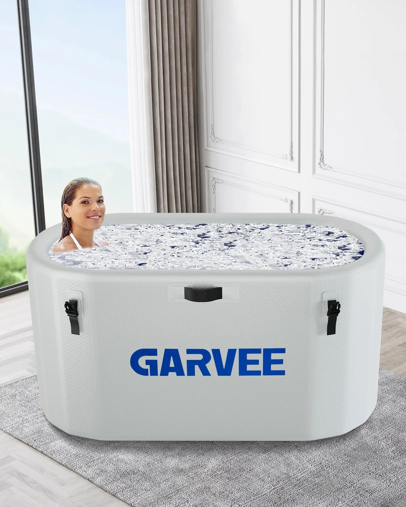 Vasca da bagno ghiacciata Garvee per atleti, 248 galloni, ovale, portatile, in PVC e fibra di vetro, coperchio isolato, per il recupero