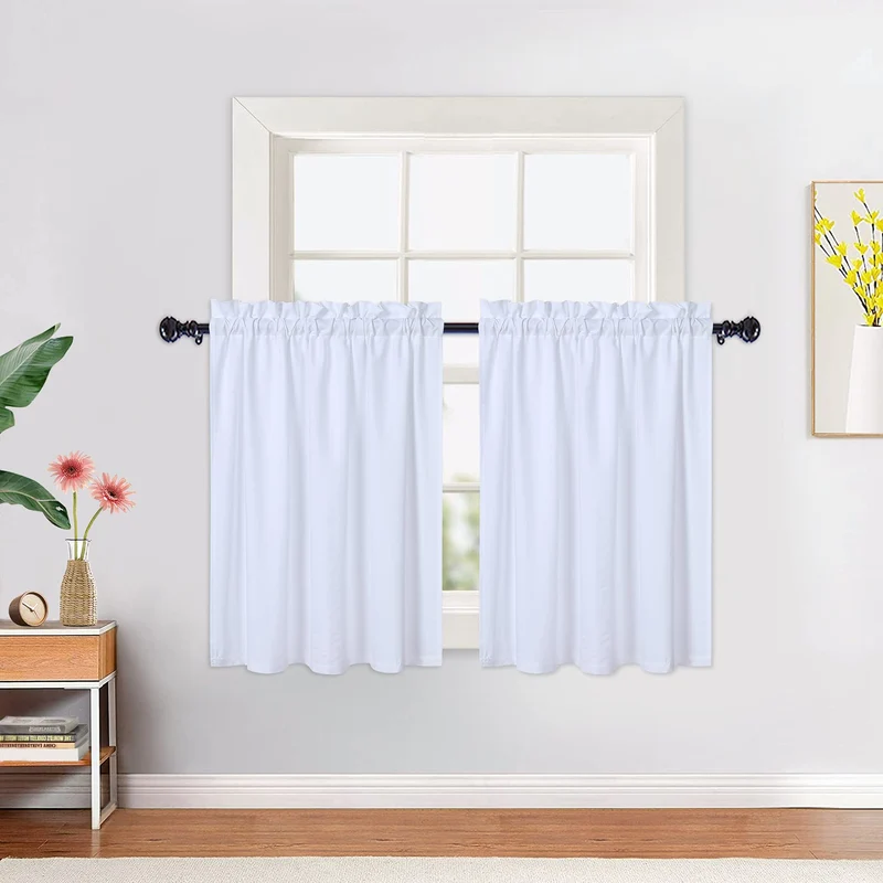 Tende da cucina impermeabili Garvee con trama in rilievo, tende corte color caffè per finestre di bagno e cucina, 2x30x30 pollici, bianco