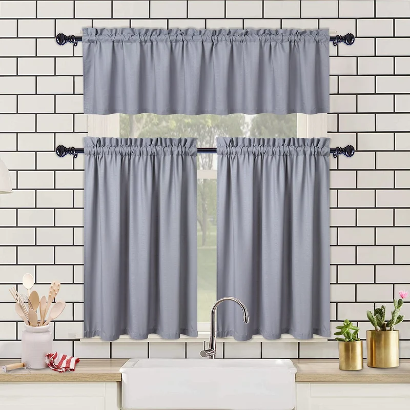 Garvee Tende da Cucina Impermeabili con Texture in Rilievo, Tende Corte da Caffè per Cucina e Bagno, 2 x 30x60 cm, Grigio