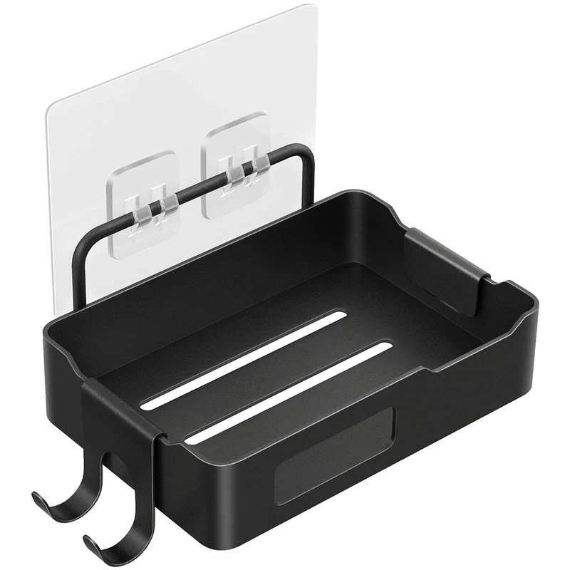 Portasapone da parete Garvee con gancio, acciaio inossidabile, impermeabile, antiruggine, per bagno e cucina, 12,5x8,5x3 cm, nero