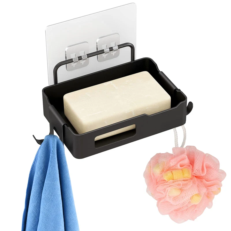 Portasapone da parete Garvee con gancio, acciaio inossidabile, impermeabile, antiruggine, per bagno e cucina, 12,5x8,5x3 cm, nero