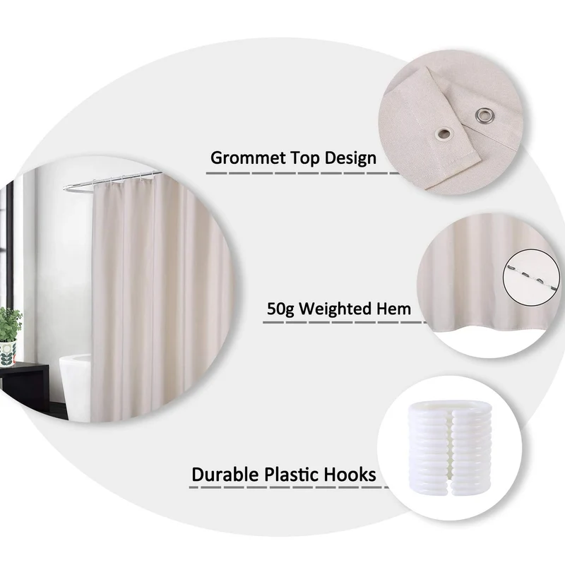 Garvee Duschvorhang Leinenlook 240GSM Wasserabweisend Knitterarm Jacquard Polyester Mit Haken Für Badezimmer 60x72 Zoll